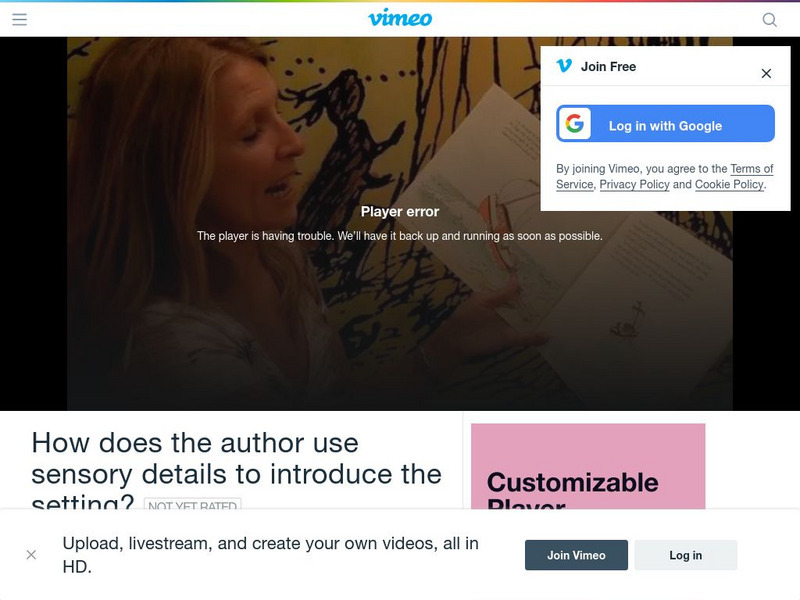 Vimeo: How Does the Author Use Sensory Details to Introduce the Setting? Instructional Video Vimeo: How Does the Author Use Sensory Details to Introduce the Setting? Instructional Video