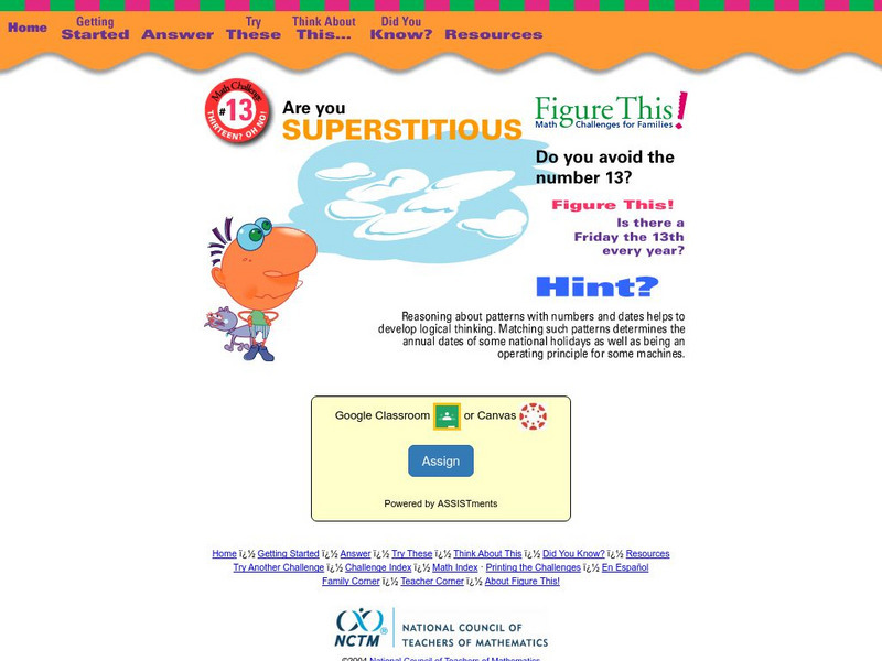 Nctm: Figure This: Thirteen? Oh No! (Pdf) Activity Nctm: Figure This: Thirteen? Oh No! (Pdf) Activity