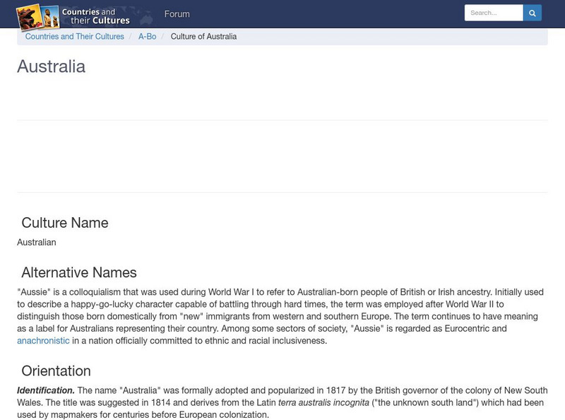 Countries and Their Cultures: Australia Handout