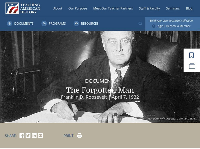 Teaching American History: Franklin D. Roosevelt: The Forgotten Man Primary Teaching American History: Franklin D. Roosevelt: The Forgotten Man Primary