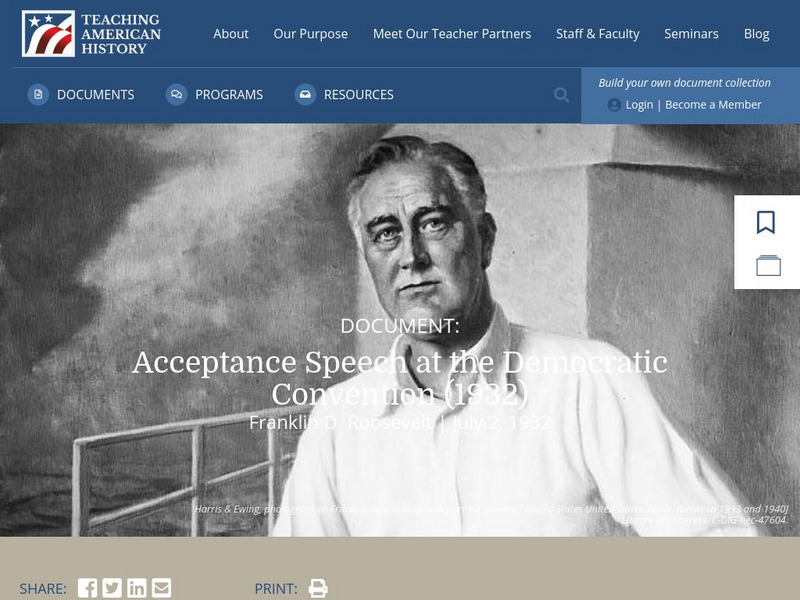 Teaching American History: Fdr: Acceptance Speech at the Democratic Convention Primary Teaching American History: Fdr: Acceptance Speech at the Democratic Convention Primary