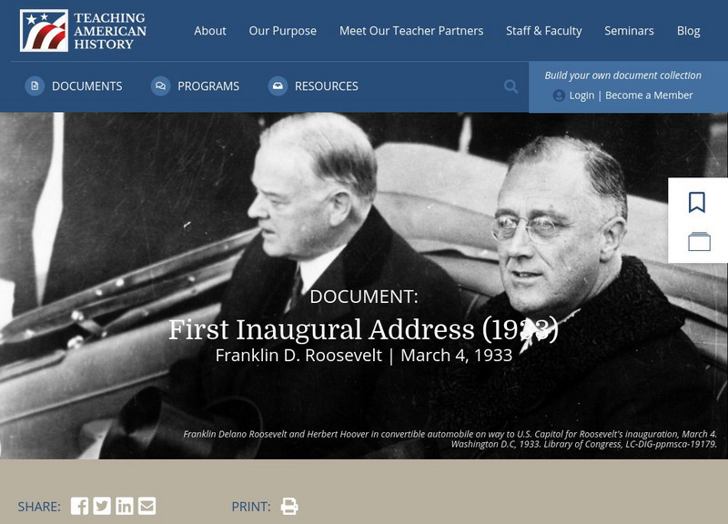 Teaching American History: Franklin D. Roosevelt: First Inaugural Address Primary Teaching American History: Franklin D. Roosevelt: First Inaugural Address Primary