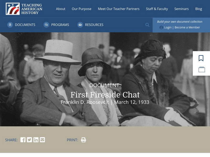 Teaching American History: Franklin D. Roosevelt: First Fireside Chat Primary Teaching American History: Franklin D. Roosevelt: First Fireside Chat Primary