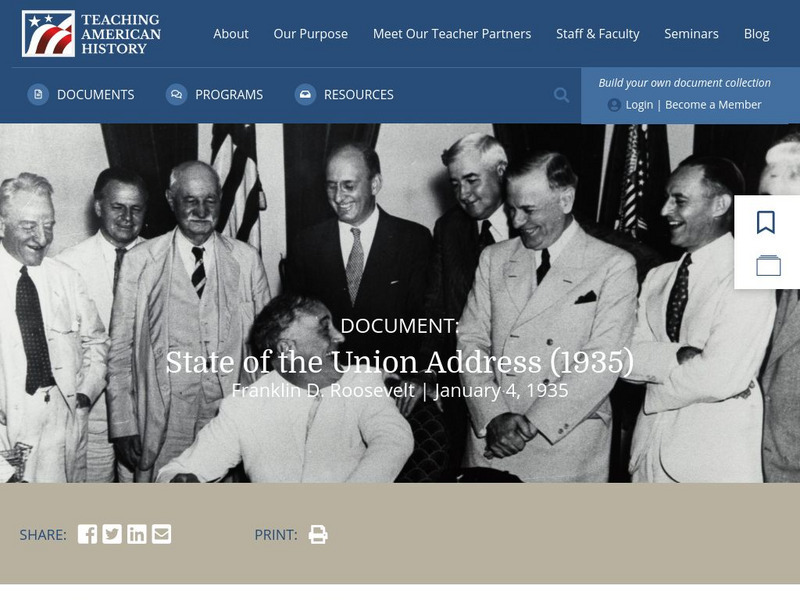 Teaching American History: State of the Union Address 1935 Primary Teaching American History: State of the Union Address 1935 Primary