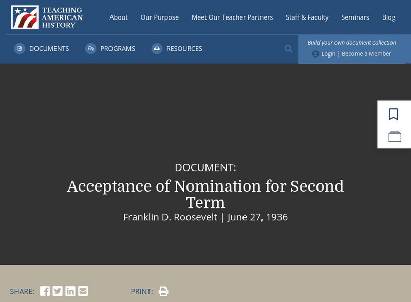 Teaching American History: Acceptance for Nomination of Second Term Primary Teaching American History: Acceptance for Nomination of Second Term Primary