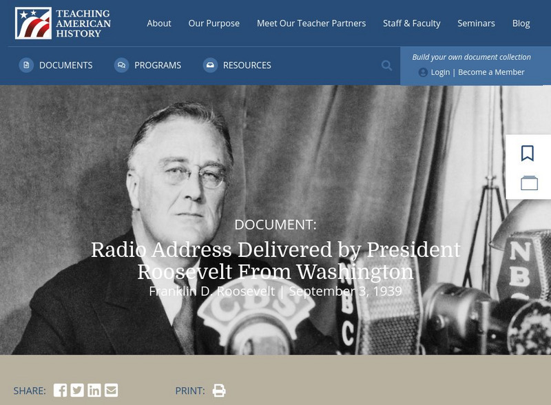 Teaching American History: Fdr: Radio Address Delivered From Washington Primary Teaching American History: Fdr: Radio Address Delivered From Washington Primary