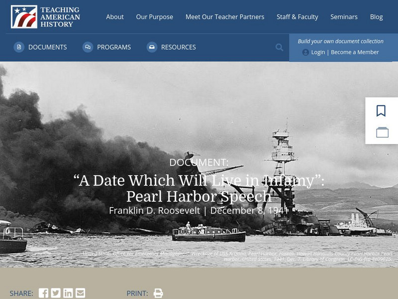 Teaching American History: Pearl Harbor Speech Primary Teaching American History: Pearl Harbor Speech Primary