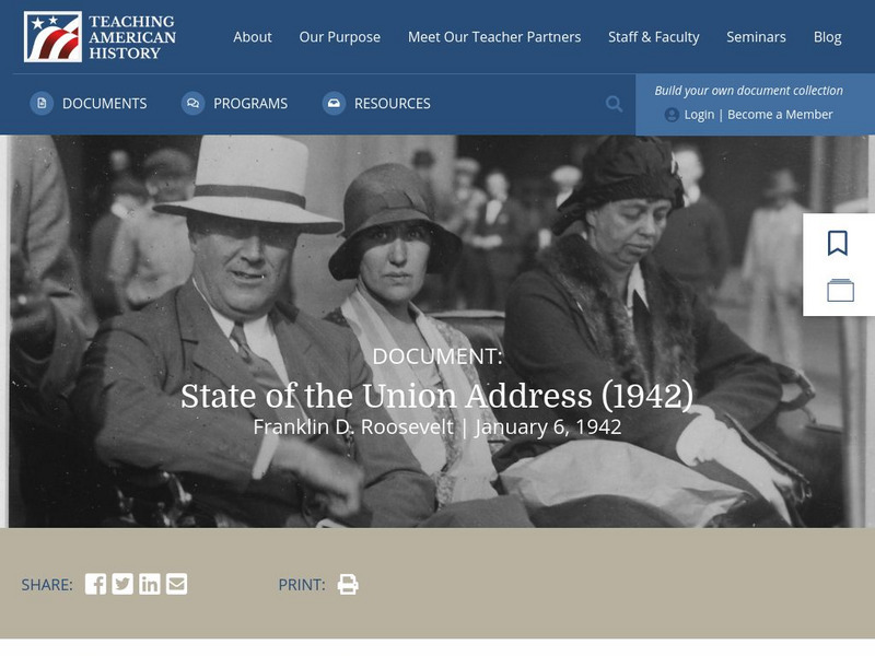 Teaching American History: State of the Union Address 1942 Primary Teaching American History: State of the Union Address 1942 Primary