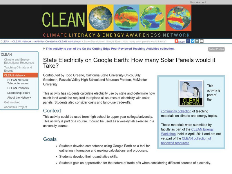 Clean: State Electricity on Google Earth: How Many Solar Panels Would It Take? Lesson Plan Clean: State Electricity on Google Earth: How Many Solar Panels Would It Take? Lesson Plan