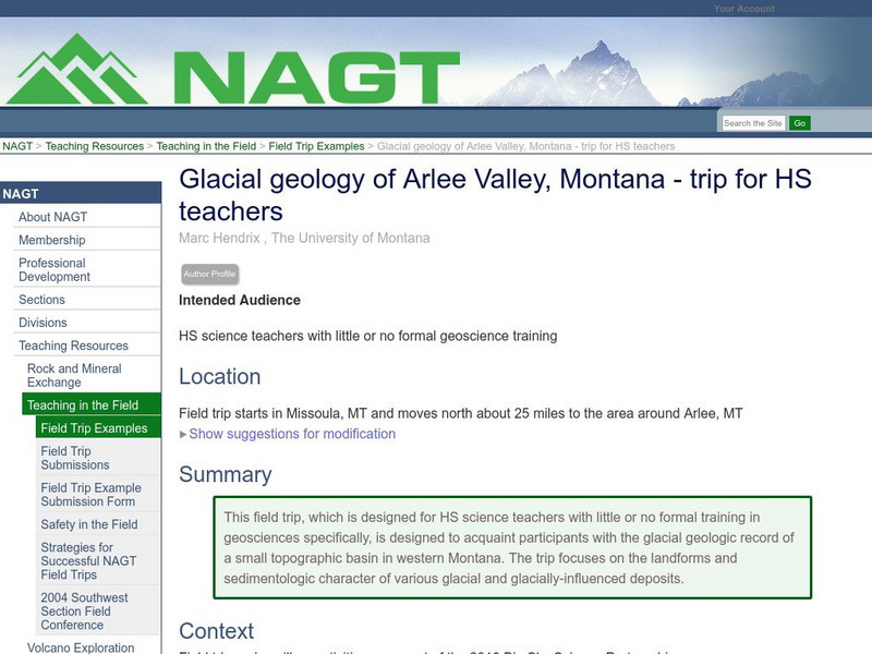 Nagt: Glacial Geology of Arlee Valley, Montana Trip for Hs Teachers Professional Doc Nagt: Glacial Geology of Arlee Valley, Montana Trip for Hs Teachers Professional Doc