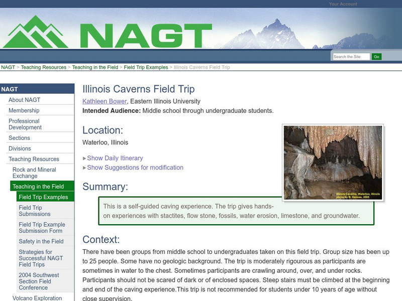 Nagt: Illinois Caverns Field Trip Lesson Plan Nagt: Illinois Caverns Field Trip Lesson Plan