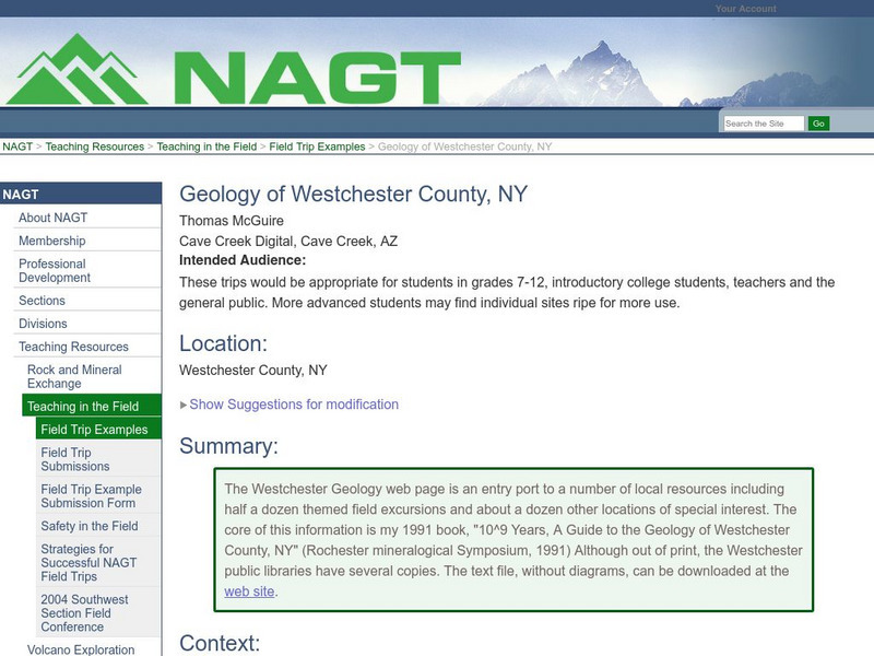 Nagt: Geology of Westchester County, Ny Lesson Plan Nagt: Geology of Westchester County, Ny Lesson Plan