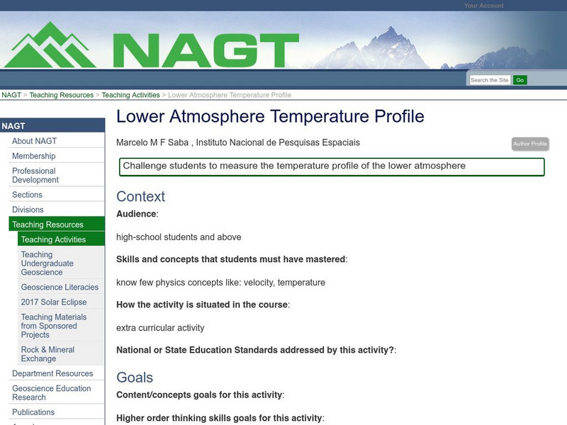 Serc: Lower Atmosphere Temperature Profile Lesson Plan Serc: Lower Atmosphere Temperature Profile Lesson Plan