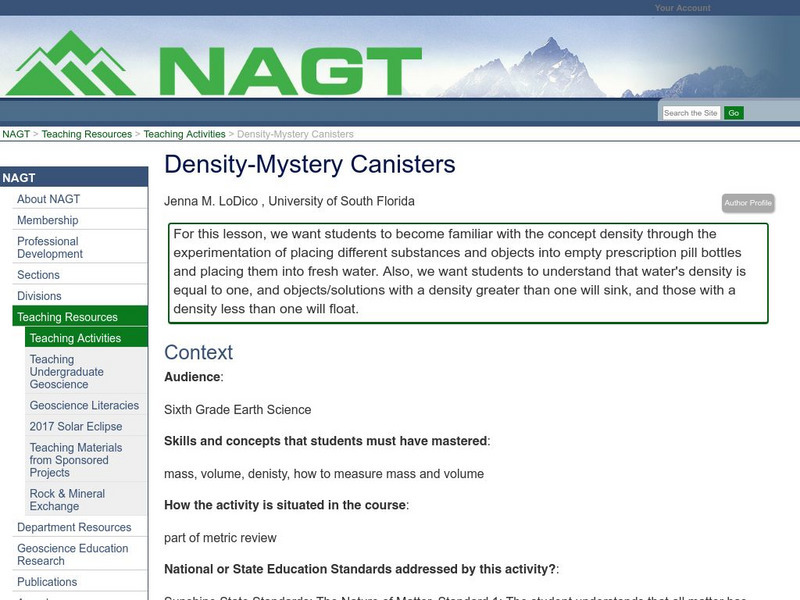 Nagt: Density Mystery Canisters Lesson Plan Nagt: Density Mystery Canisters Lesson Plan