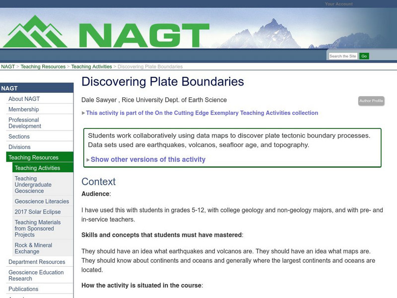 Nagt: Discovering Plate Boundaries Lesson Plan Nagt: Discovering Plate Boundaries Lesson Plan