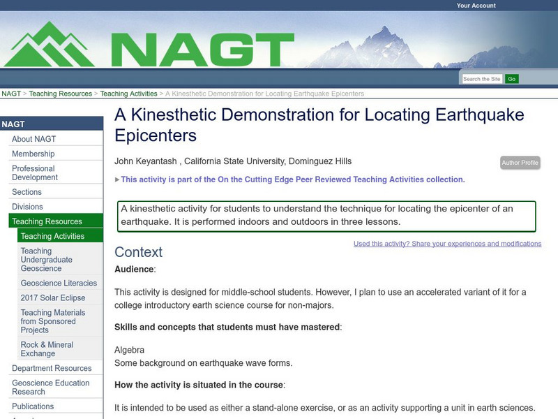 Nagt.org: A Kinesthetic Demonstration for Locating Earthquake Epicenters Lesson Plan Nagt.org: A Kinesthetic Demonstration for Locating Earthquake Epicenters Lesson Plan