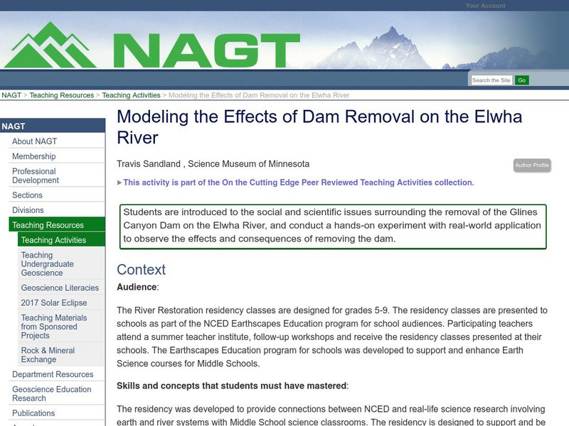 Serc: Modeling the Effects of Dam Removal on the Elwha River Lesson Plan Serc: Modeling the Effects of Dam Removal on the Elwha River Lesson Plan