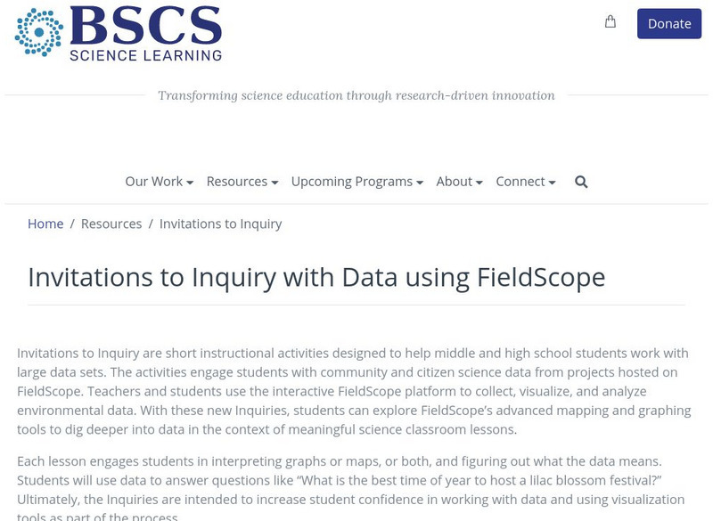 Bscs: Invitations to Inquiry With Data Using Field Scope Website Bscs: Invitations to Inquiry With Data Using Field Scope Website