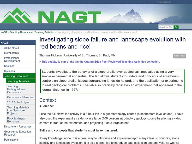 Nagt: Investigating Slope Failure and Landscape Evolution Lesson Plan Nagt: Investigating Slope Failure and Landscape Evolution Lesson Plan