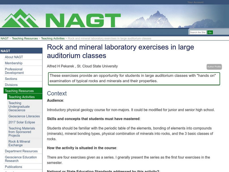 Nagt: Rock and Mineral Laboratory Exercises in Large Auditorium Classes Lesson Plan