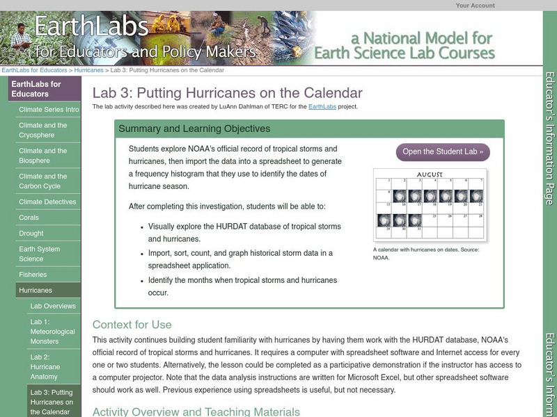 Serc: Lab 3: Putting Hurricanes on the Calendar Activity Serc: Lab 3: Putting Hurricanes on the Calendar Activity