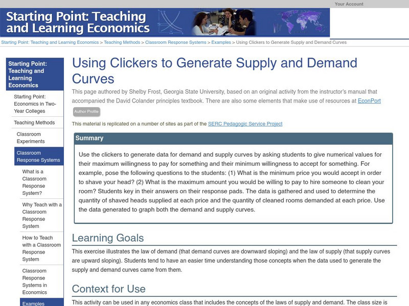 Serc: Using Clickers to Generate Supply and Demand Curves Lesson Plan Serc: Using Clickers to Generate Supply and Demand Curves Lesson Plan
