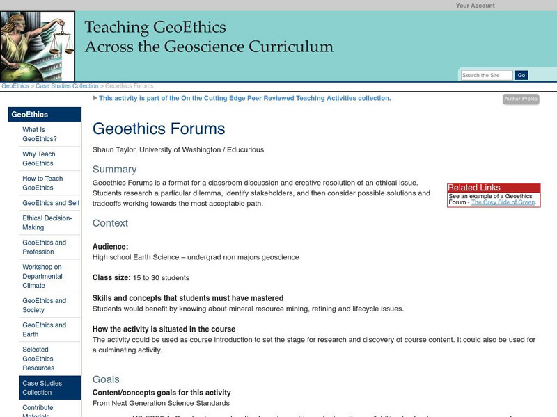 Serc: Geoethics Forums Lesson Plan Serc: Geoethics Forums Lesson Plan