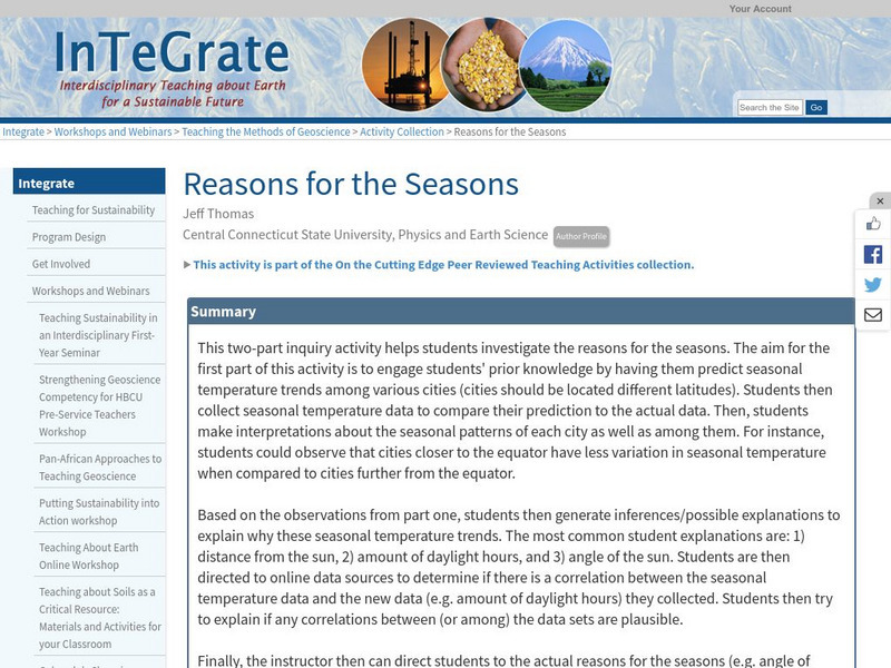 Serc: Reasons for the Seasons Lesson Plan Serc: Reasons for the Seasons Lesson Plan