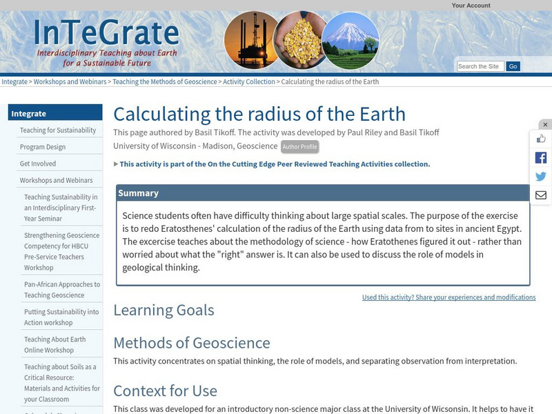 Serc: Calculating the Radius of the Earth Lesson Plan Serc: Calculating the Radius of the Earth Lesson Plan