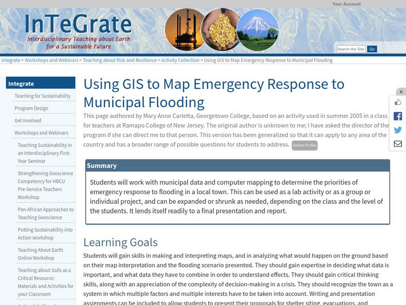 Serc: Using Gis to Map Emergency Response to Municipal Flooding Lesson Plan Serc: Using Gis to Map Emergency Response to Municipal Flooding Lesson Plan