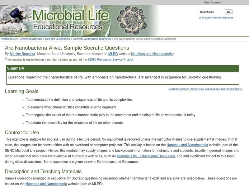 Serc: Are Nanobacteria Alive: Sample Socratic Questions Lesson Plan