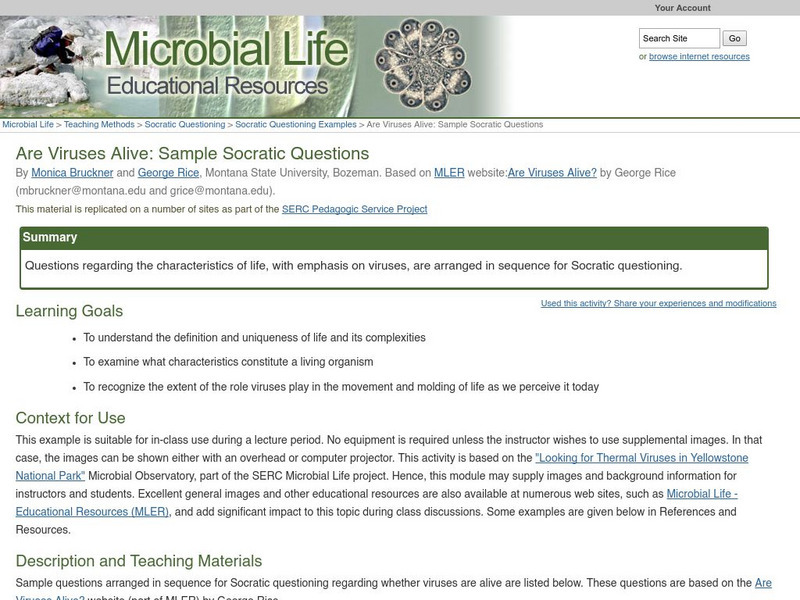 Serc: Are Viruses Alive: Sample Socratic Questions Lesson Plan