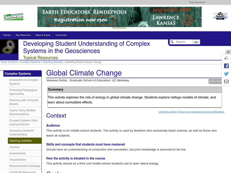 Serc: Modeling Global Climate Change Lesson Plan Serc: Modeling Global Climate Change Lesson Plan