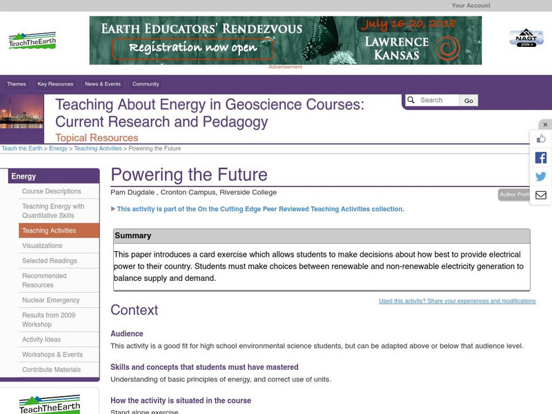 Serc: Powering the Future Lesson Plan Serc: Powering the Future Lesson Plan