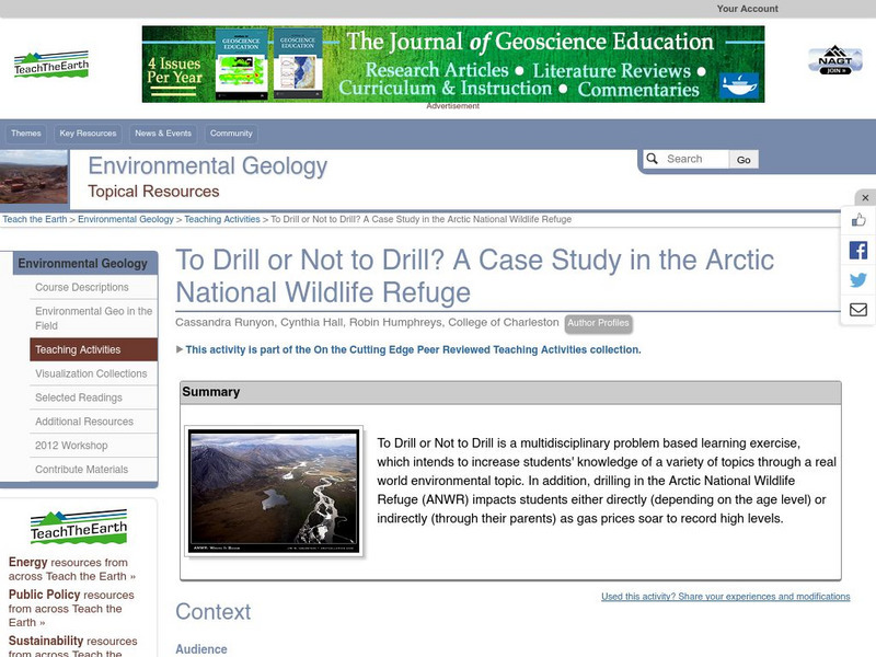 Serc: To Drill or Not to Drill? Case Study in Arctic National Wildlife Refuge Lesson Plan Serc: To Drill or Not to Drill? Case Study in Arctic National Wildlife Refuge Lesson Plan