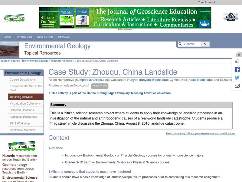 Serc: Case Study: Zhouqu, China Landslide Lesson Plan