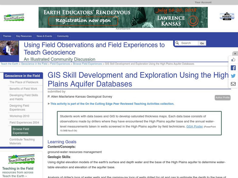 Serc: Gis Exploration Using the High Plains Aquifer Databases Lesson Plan Serc: Gis Exploration Using the High Plains Aquifer Databases Lesson Plan