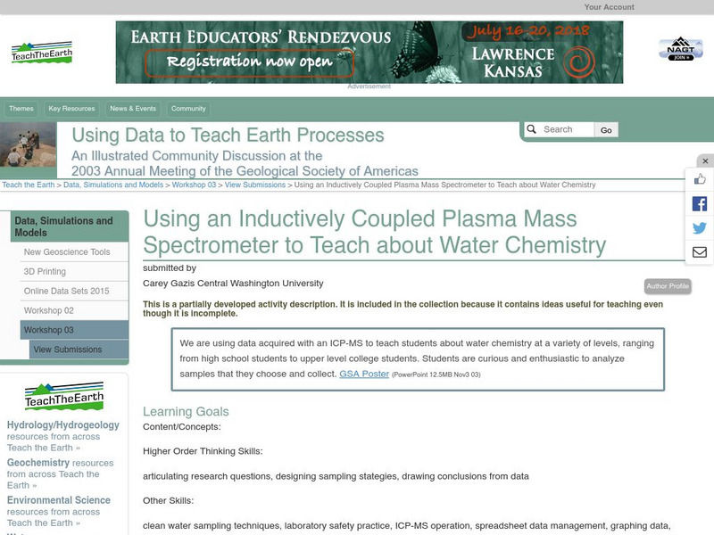 Serc: Coupled Plasma Mass Spectrometer to Teach About Water Chemistry Lesson Plan Serc: Coupled Plasma Mass Spectrometer to Teach About Water Chemistry Lesson Plan
