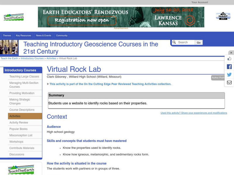 Serc: Virtual Rock Lab Lesson Plan Serc: Virtual Rock Lab Lesson Plan