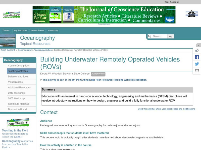 Serc: Building Underwater Remotely Operated Vehicles (Ro Vs) Lesson Plan Serc: Building Underwater Remotely Operated Vehicles (Ro Vs) Lesson Plan