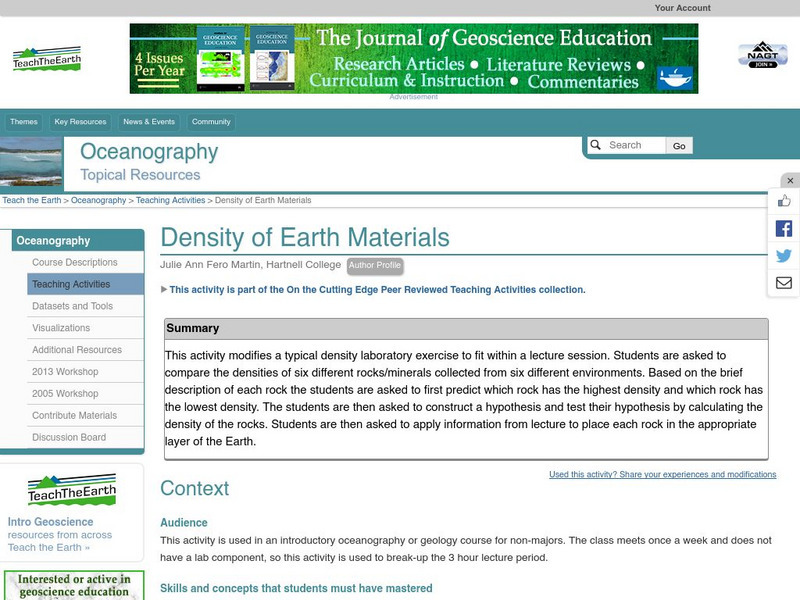 Serc: Density of Earth Materials Lesson Plan Serc: Density of Earth Materials Lesson Plan