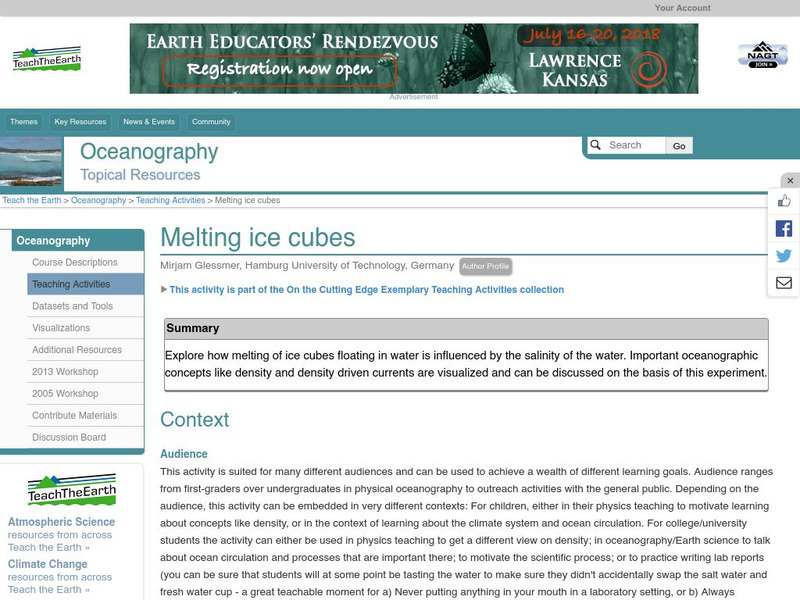 Serc: Melting Ice Cubes Lesson Plan Serc: Melting Ice Cubes Lesson Plan
