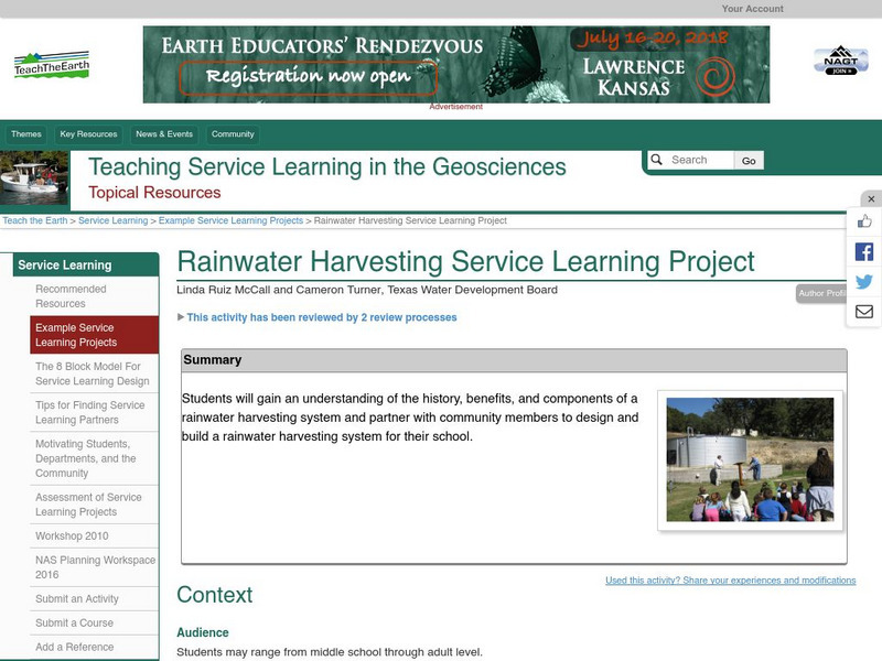 Serc: Rainwater Harvesting Service Learning Project Lesson Plan Serc: Rainwater Harvesting Service Learning Project Lesson Plan