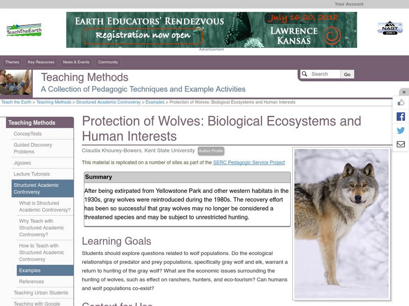 Serc: Protection of Wolves: Biological Ecosystems and Human Interests Lesson Plan Serc: Protection of Wolves: Biological Ecosystems and Human Interests Lesson Plan