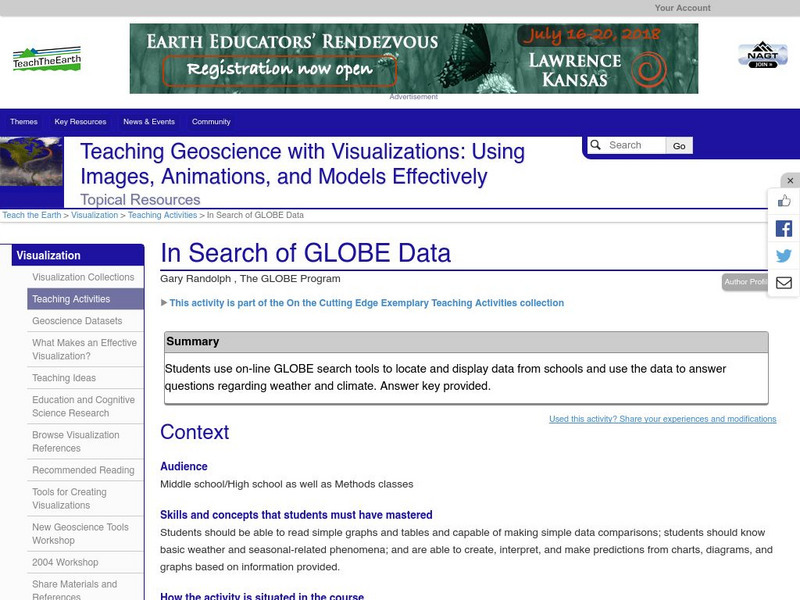 Serc: In Search of Globe Data Lesson Plan