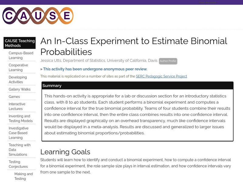 Serc: An in Class Experiment to Estimate Binomial Probabilities Lesson Plan
