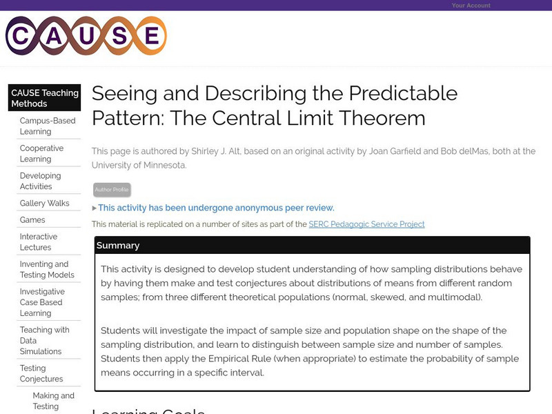 Serc: Seeing and Describing the Predictable Pattern: The Central Limit Theorem Lesson Plan