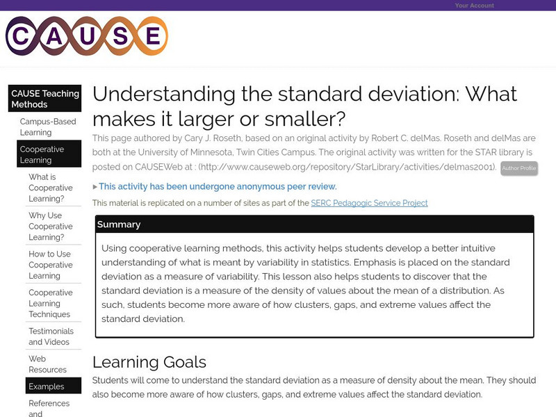 Serc: Understanding the Standard Deviation: What Makes It Larger or Smaller? Lesson Plan Serc: Understanding the Standard Deviation: What Makes It Larger or Smaller? Lesson Plan