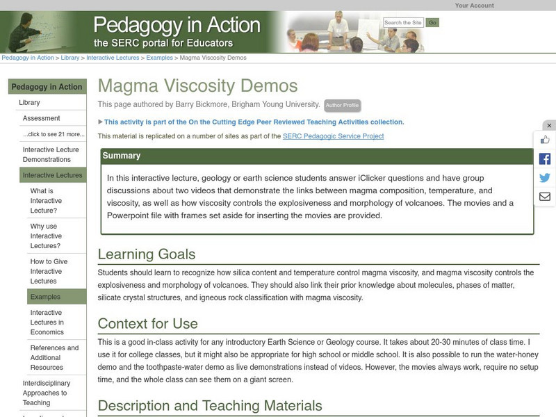 Serc: Magma Viscosity Demos Lesson Plan Serc: Magma Viscosity Demos Lesson Plan