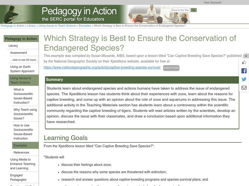Serc: Which Strategy Is Best to Ensure the Conservation of Endangered Species? Lesson Plan Serc: Which Strategy Is Best to Ensure the Conservation of Endangered Species? Lesson Plan